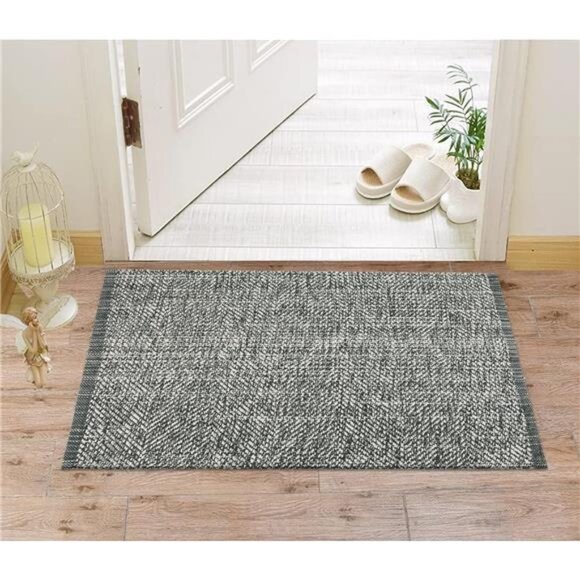 Washable Bathroom Rug, 2' x 3' Woven Entryway Rug Grey Reversible Front Door Mat - Picture 3 of 7